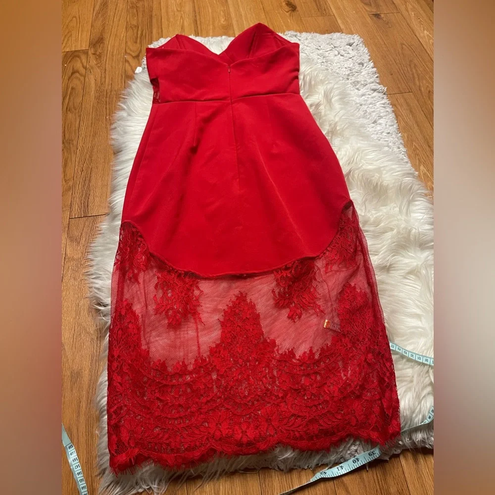 NBD Picture Me Red Lace Midi Dress Sweetheart - Picture 11 of 11